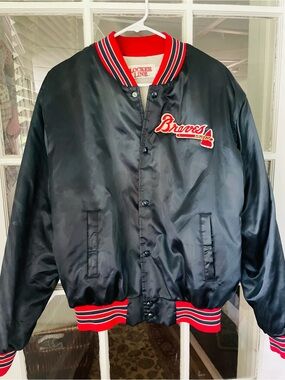 Vintage Locker Line Braves Bomber Jacket Men’s Large Satin Quilted Patch